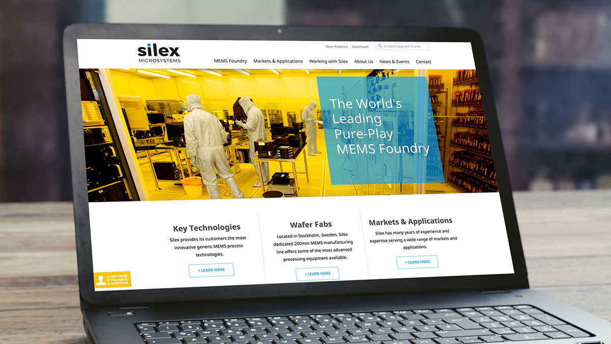 Silex Microsystems webbplats på laptop