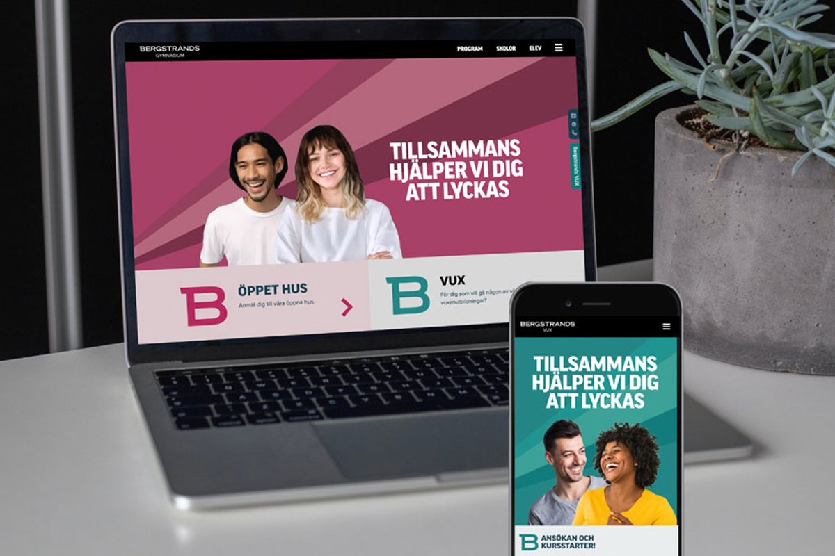 Bergstrands webbplats på skärm