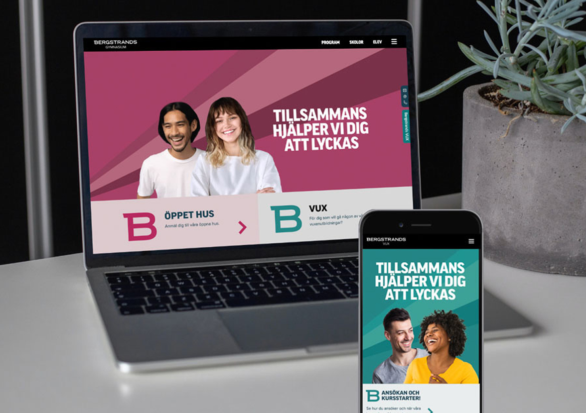 Bergstrands webb i laptop och mobil