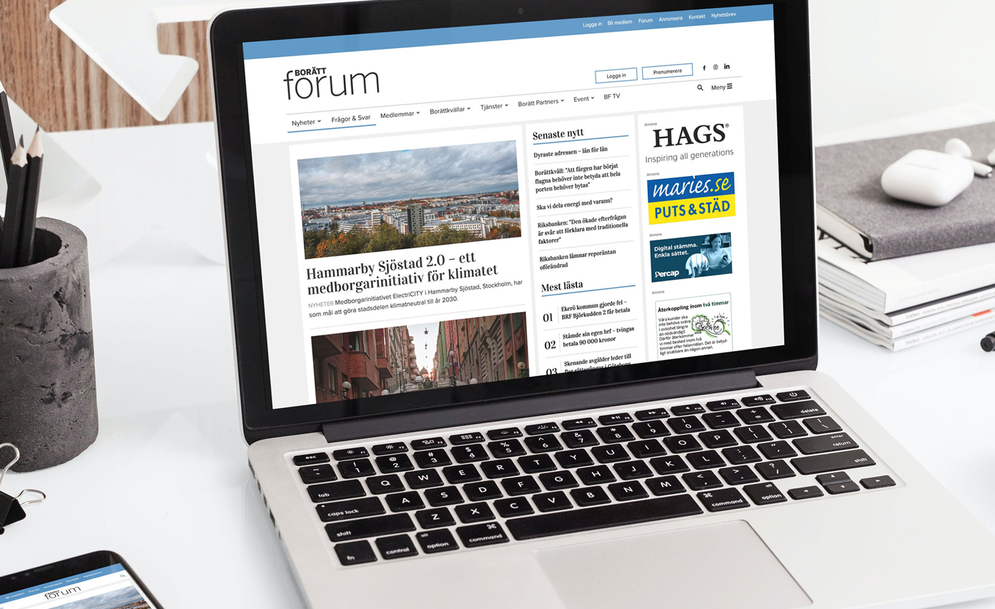 Borätt Forums webbplats i laptop