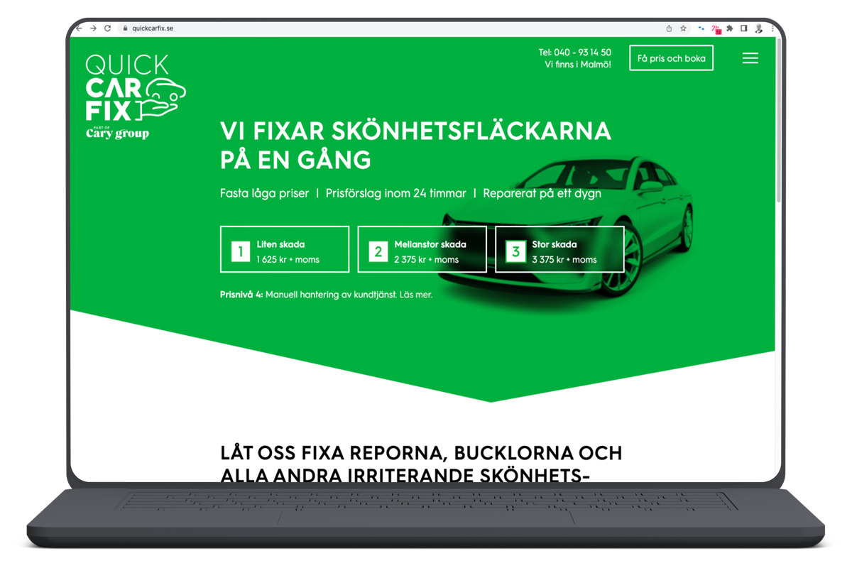 Quick Car Fix webbplats i dator